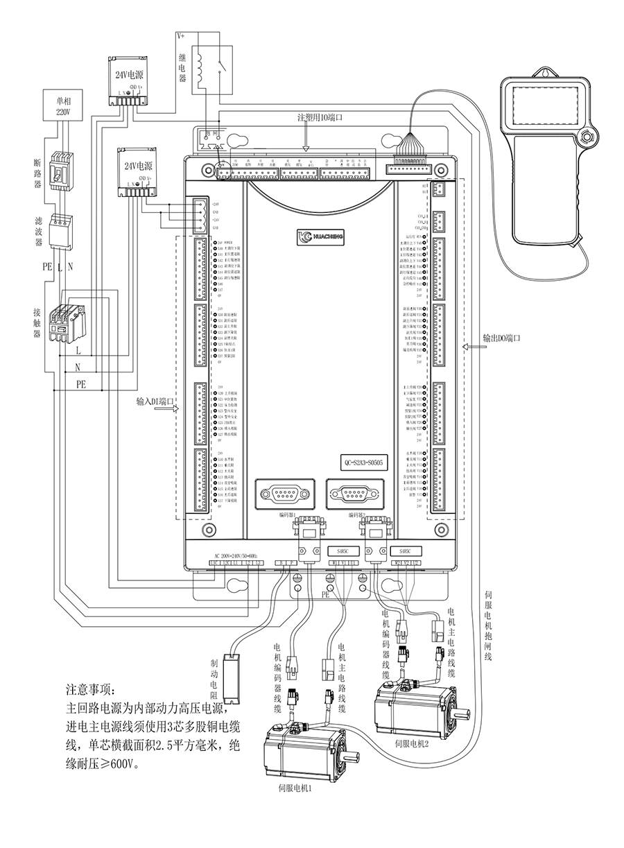 QC-S2E兩軸注塑驅控一體機械手控制系統(tǒng)接線圖